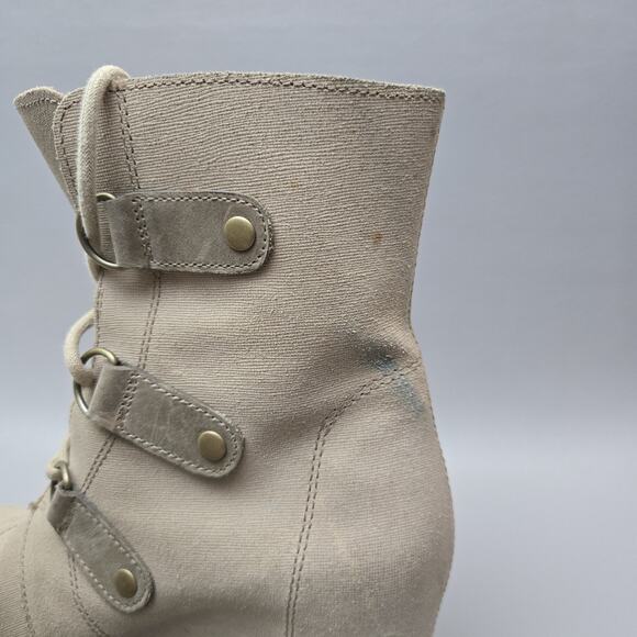 Sorel Joan of Arctic Wedge II Linen Soft Taupe Leather Mid Ankle Booties Size 8 - Picture 5 of 16